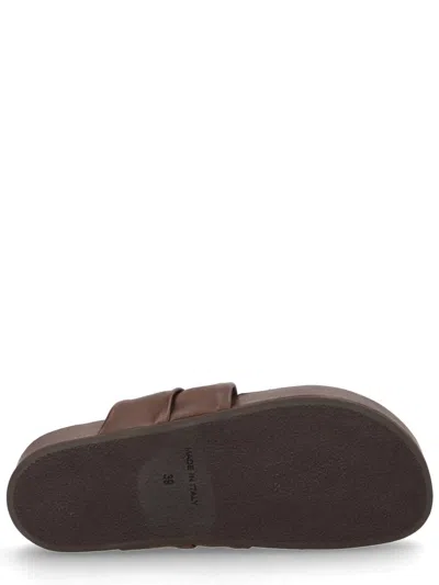 Uma Wang Flat Slide Sandals Open Square Toe Strap In Brown