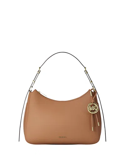 Michael Kors Nolita Medium Shoulder Bag In Hammered Leather In Neutral