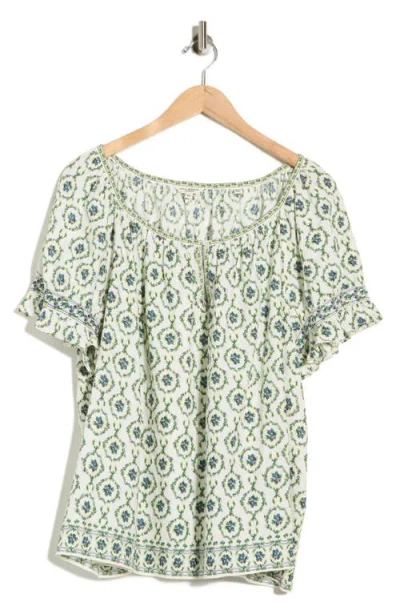 Max Studio Keyhole Short Sleeve Top In Multi