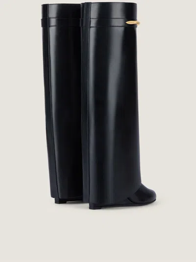 Givenchy Women Black Sandals With Logo Plaque On The Front And High Wedge Heel In Leather Woman In Multi