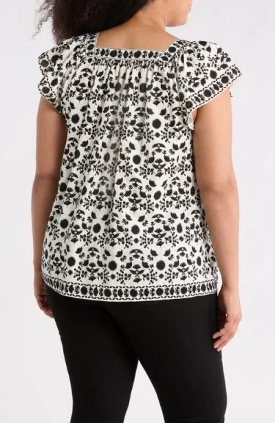 Max Studio Square Neck Flutter Sleeve Top In Multi