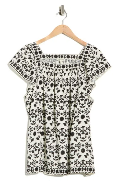 Max Studio Square Neck Flutter Sleeve Top In Multi
