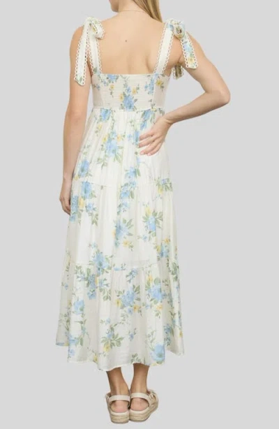 Blu Pepper Loop Trim Tie Shoulder Maxi Dress In Multi