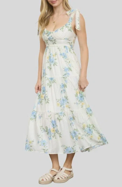 Blu Pepper Loop Trim Tie Shoulder Maxi Dress In Multi