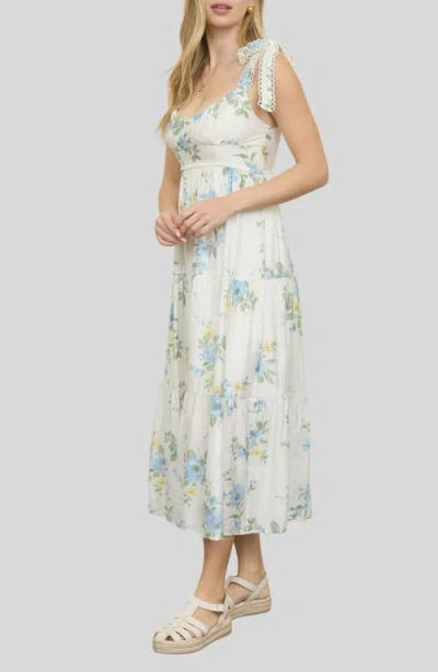 Blu Pepper Loop Trim Tie Shoulder Maxi Dress In Multi