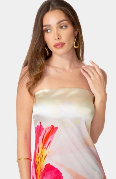 Bebe Strapless Satin Maxi Dress In Multi