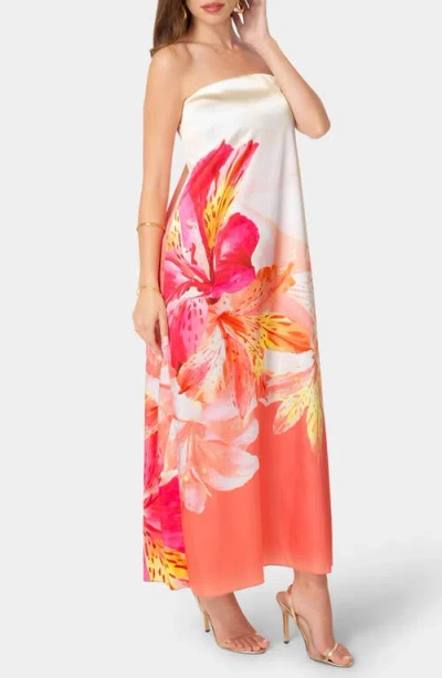 Bebe Strapless Satin Maxi Dress In Multi