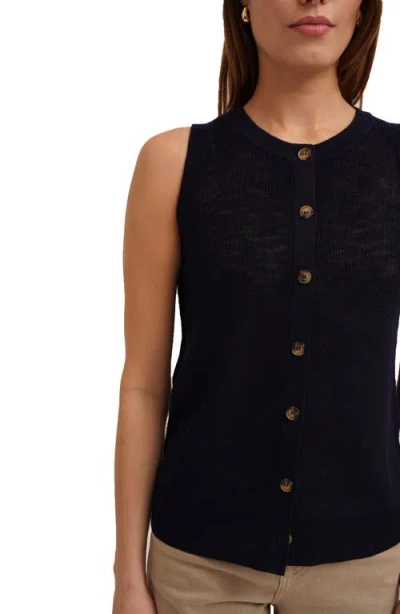 Cyrus Button Front Sleeveless Sweater In Black