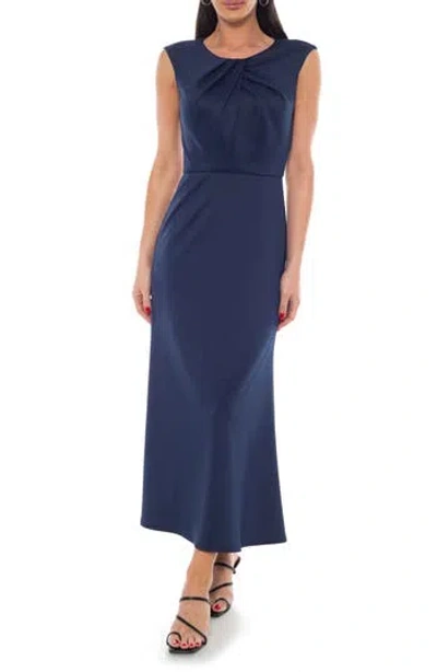 Oleg Cassini Twisted Neck Scuba Crepe Midi Dress In Blue