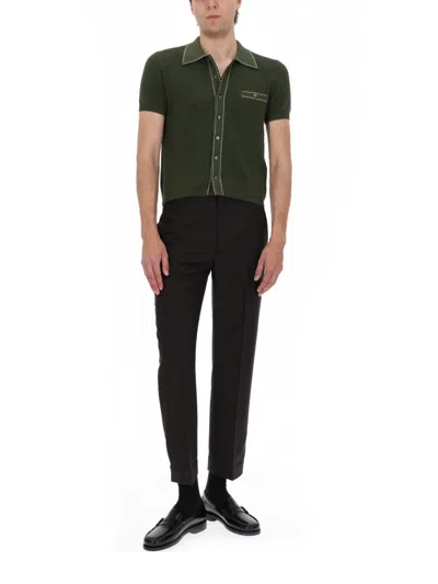 Versace Knit Shirt Chest Pocket Contrast Stitching In Green
