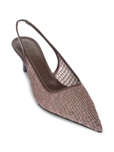 Brunello Cucinelli Pointed Sling Back Medium Heel In Brown