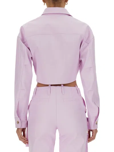 Off-white Purple Solid Shirt Collar Jacket In Pink