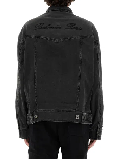 Balmain Long Sleeve Silk Nylon Jacket Front Pockets In Black