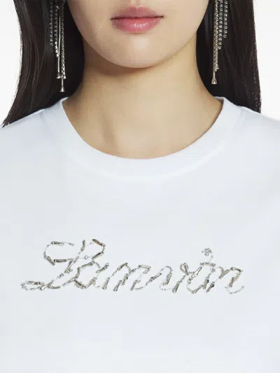 Lanvin White Embroidered Script Logo Sequin T-shirt In White