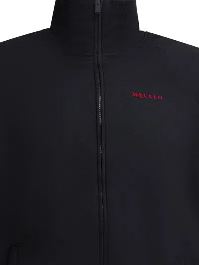 Alexander Mcqueen Blue Cotton Sweatshirt In Black