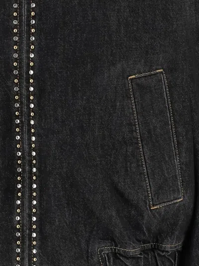 Versace Denim Jacket Elasticated Cuffs Hem Pockets Studs In Brown