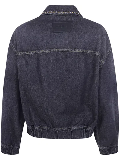 Versace Denim Jacket Elasticated Cuffs Hem Pockets Studs In Brown