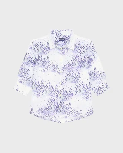 Vilebrequin Linen Shirt With Lavender Print And Short Sleeves In White