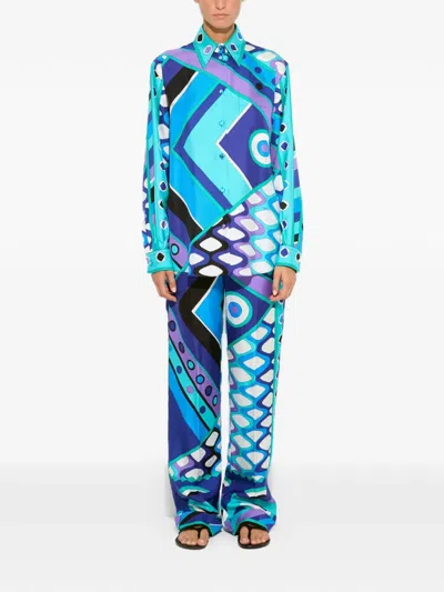 Pucci Vivara Silk Shirt Geometric Pattern In Black