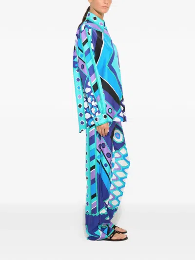Pucci Vivara Silk Shirt Geometric Pattern In Black