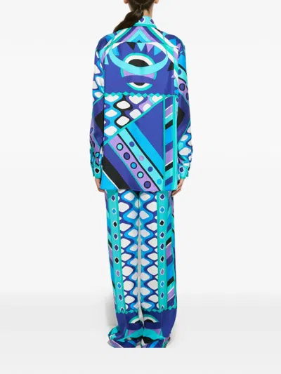 Pucci Vivara Silk Shirt Geometric Pattern In Black