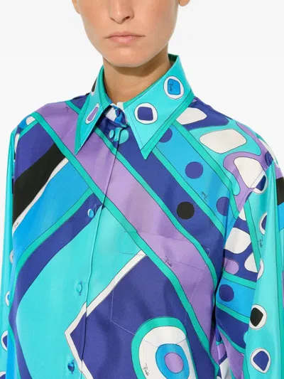 Pucci Vivara Silk Shirt Geometric Pattern In Black