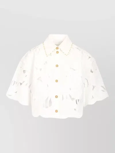 Zimmermann Womens Ivory Mahon Embroidered Cropped Cotton Shirt Xl In White