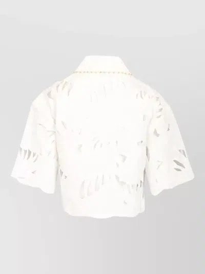 Zimmermann Womens Ivory Mahon Embroidered Cropped Cotton Shirt Xl In White