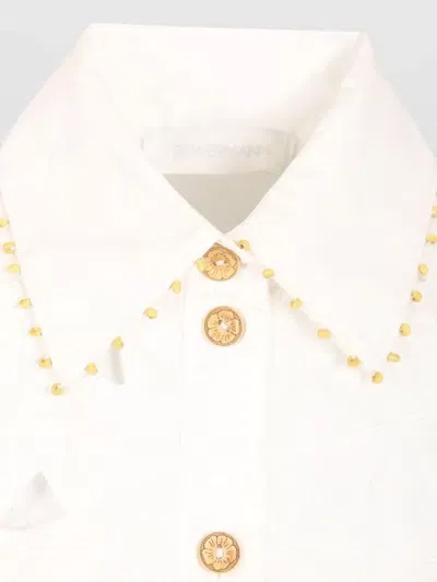 Zimmermann Womens Ivory Mahon Embroidered Cropped Cotton Shirt Xl In White