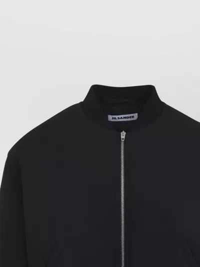 Jil Sander Cropped Wool Blend Bomber Jacket In Black