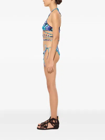 Pucci Vivara-print Wrap-around Triangle Bikini Top In Blue