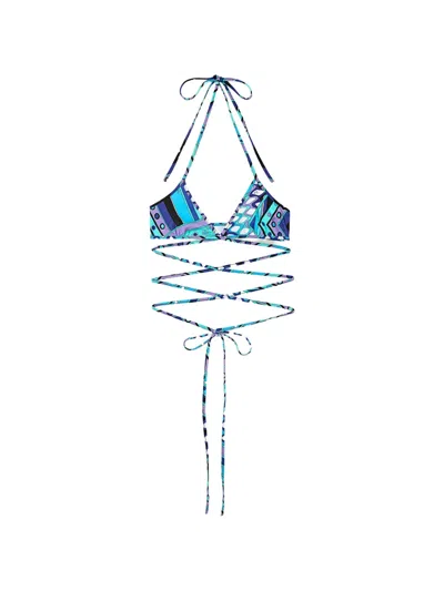 Pucci Vivara-print Wrap-around Triangle Bikini Top In Blue