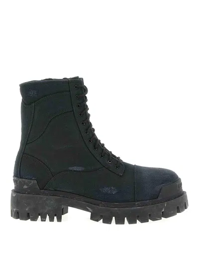 Balenciaga Black Combat Strike Cotton-canvas Boots Men In Black