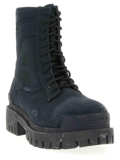 Balenciaga Black Combat Strike Cotton-canvas Boots Men In Black