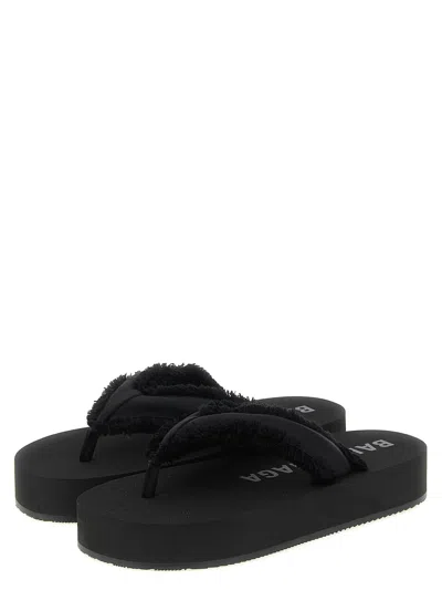 Balenciaga Fringed Strap Logo Embroidered Sandals For Women In Black