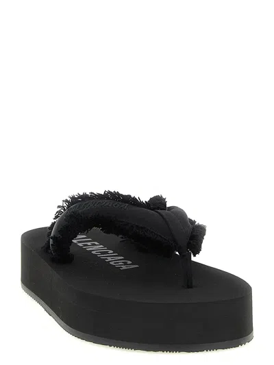 Balenciaga Fringed Strap Logo Embroidered Sandals For Women In Black