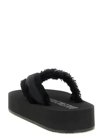 Balenciaga Fringed Strap Logo Embroidered Sandals For Women In Black