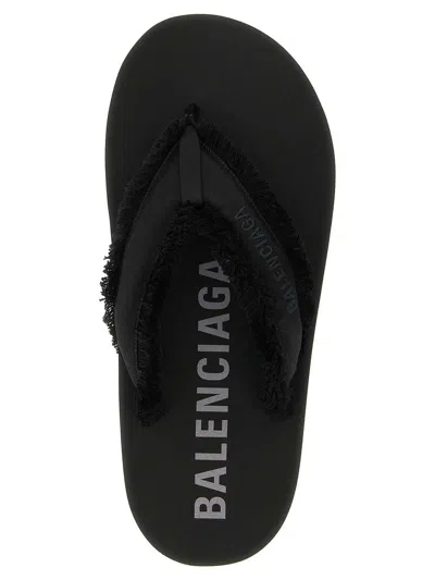 Balenciaga Fringed Strap Logo Embroidered Sandals For Women In Black