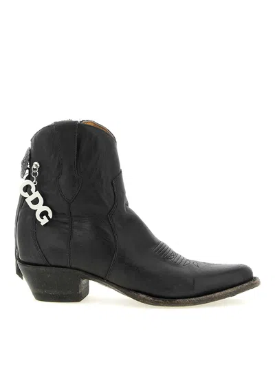 Comme Des Garçons Western Mid Heel Boots Pointed Toe Embroidery In Black
