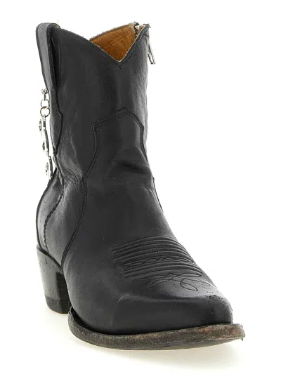 Comme Des Garçons Western Mid Heel Boots Pointed Toe Embroidery In Black