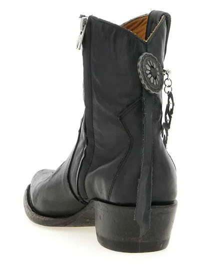Comme Des Garçons Western Mid Heel Boots Pointed Toe Embroidery In Black