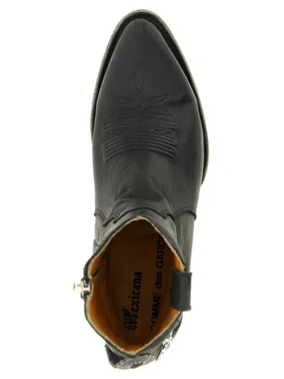Comme Des Garçons Western Mid Heel Boots Pointed Toe Embroidery In Black