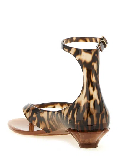 Chloé Brown Jelly Sandal With Animal Print And Flat Sandal In Multi