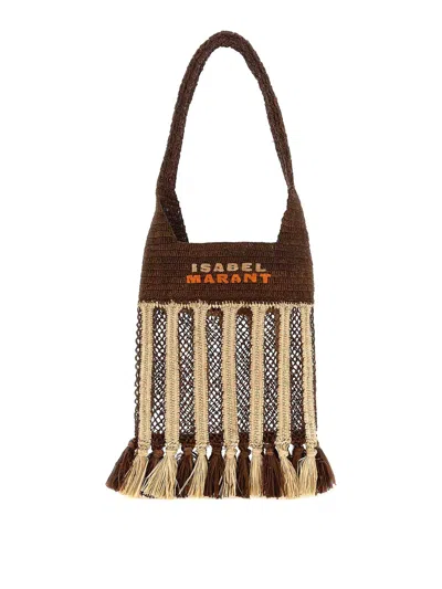Isabel Marant Handwoven Raffia Tote Bag With Fringe And Logo Detail In Brown