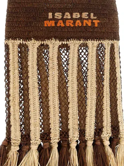 Isabel Marant Handwoven Raffia Tote Bag With Fringe And Logo Detail In Brown