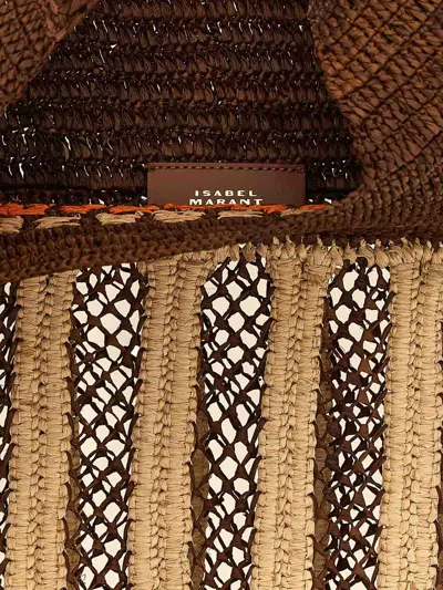 Isabel Marant Handwoven Raffia Tote Bag With Fringe And Logo Detail In Brown
