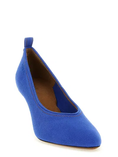 Versace Chic Medium Heeled Pointed Toe Pumps In Blue