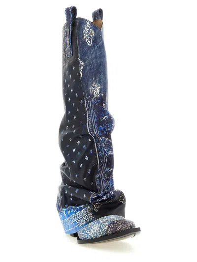 R13 Blue Printed Pointed Toe Boots In Multi