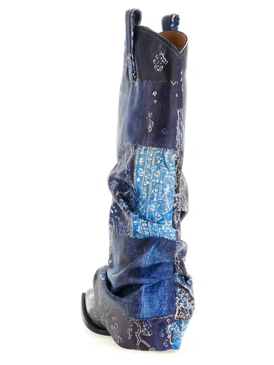 R13 Blue Printed Pointed Toe Boots In Multi