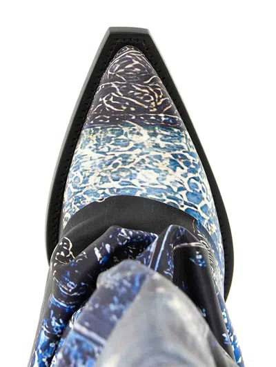 R13 Blue Printed Pointed Toe Boots In Multi